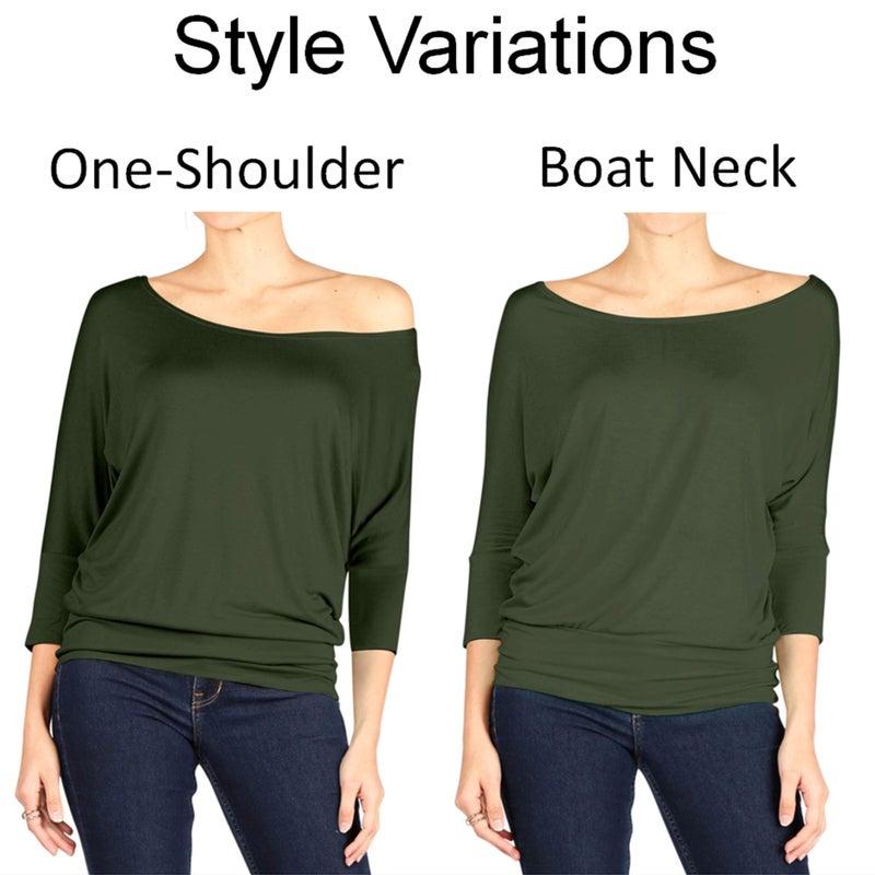 Simlu Dolman Tops for Women Off The Shoulder Tops Banded Waistband Shirts 3/4 Sleeves Regular and Plus Size Tops (Size X-Large, Dusty Rose) - Image 4